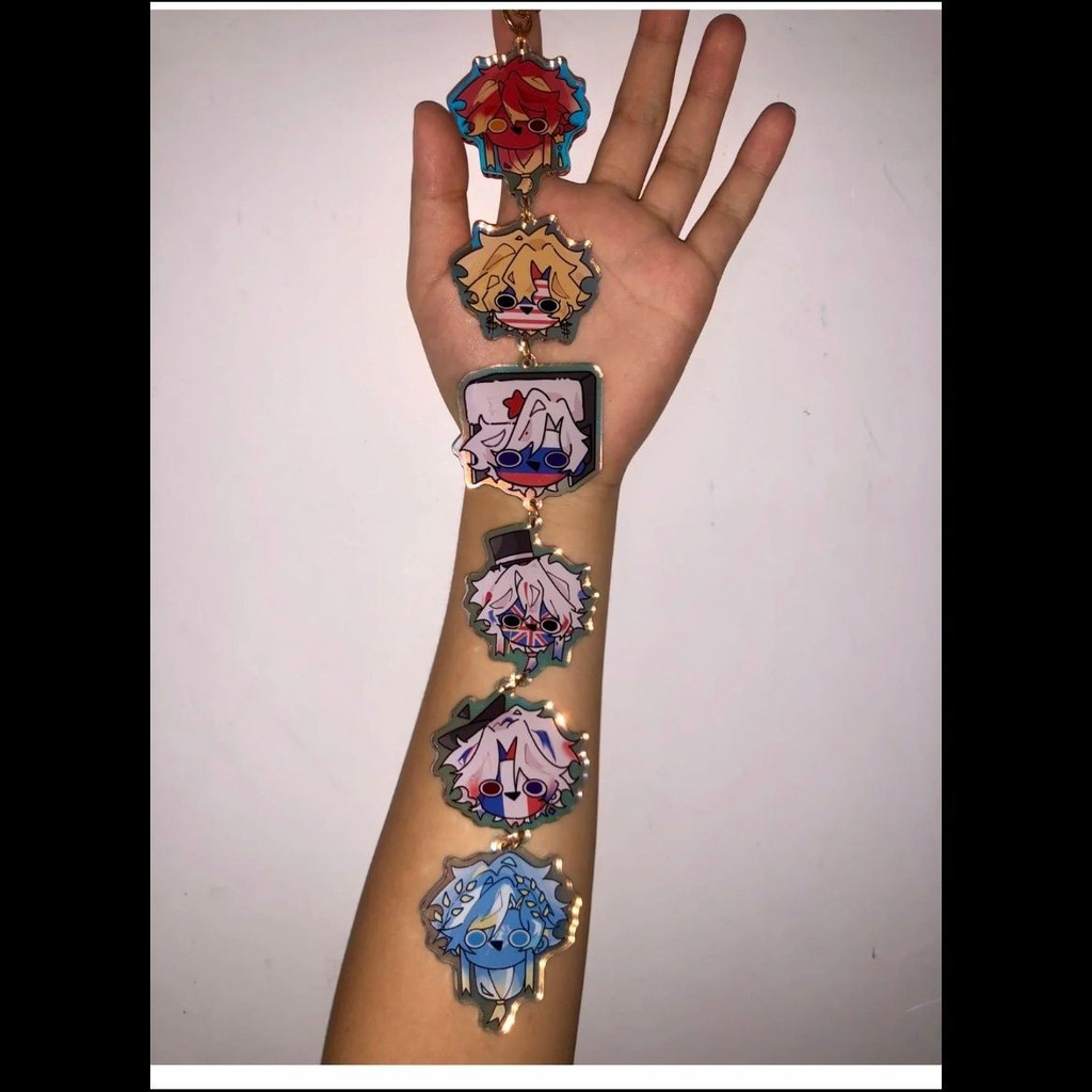 Countryhumans พวงกุญแจ Man อะนิเมะ Key Chain ผู้หญิงผู้ถือคู่อะคริลิค Key แหวนจี้สังกะสี Porte Clef
