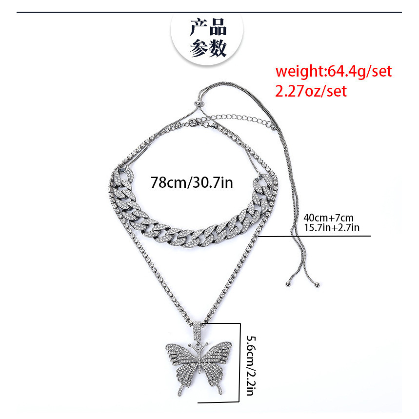 [RSQ] ยุโรปอเมริกันโอ้อวด พลอยเทียม สร้อยคอเรขาคณิตชุดย้อนยุคโซ่คิวบาสร้อยคอผีเสื้อใหญ่