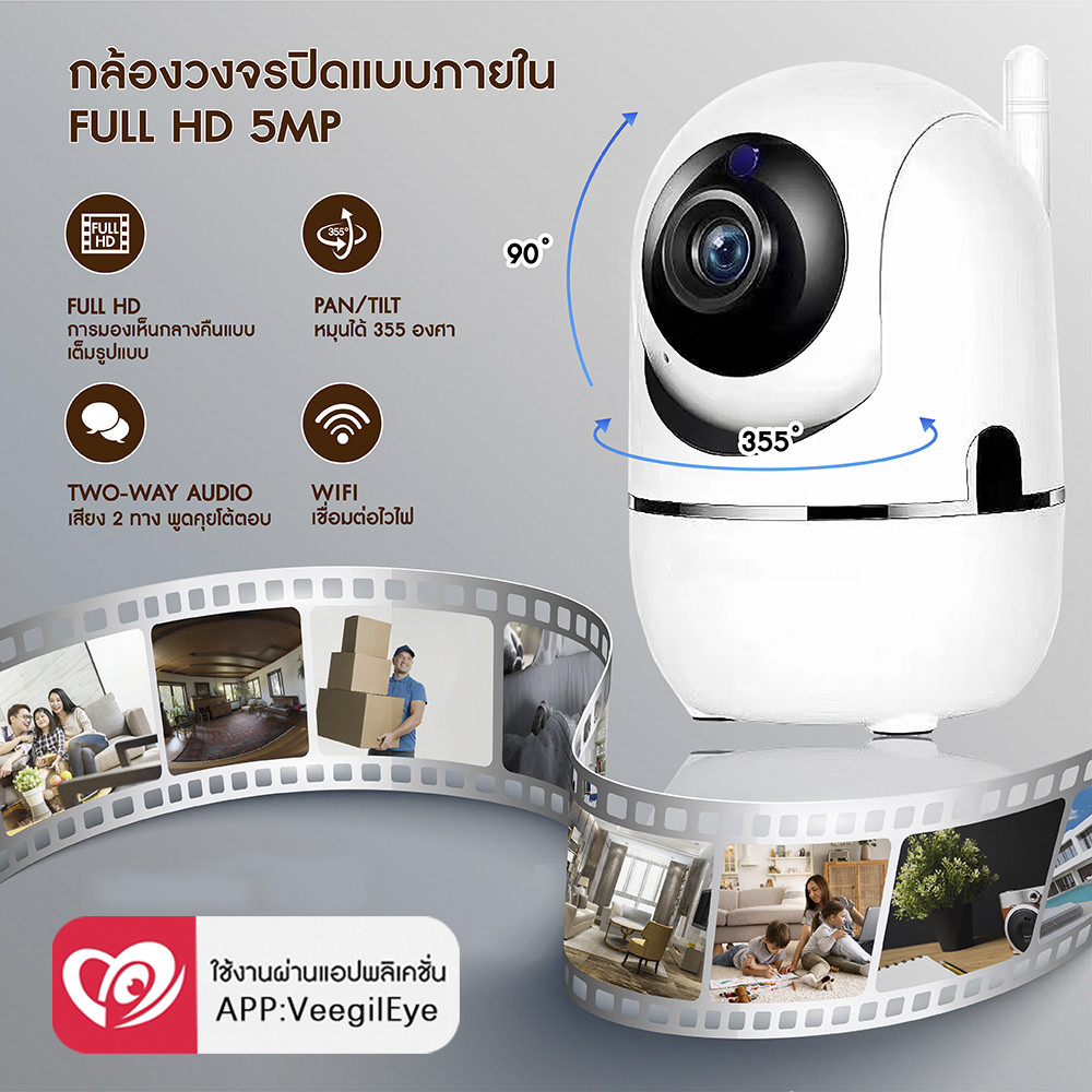 Hapsee Mate กล้องวงจรปิด กล้องวงจรปิดไร้สาย WiFI Full HD 5MP กล้องวงจร IP Camera กล้องวงจรปิดไร้สาย ติดตามอัต