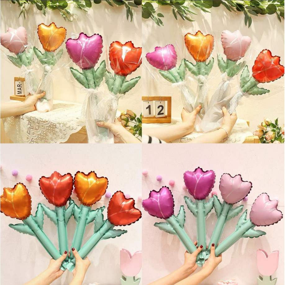 ลูกโป่งอลูมิเนียมฟอยล์ดอกทิวลิปสำหรับวันสตรี วันแม่ วันเทพธิดา โรงเรียนอนุบาล ข้อเสนอ แสดงคำสารภาพ ตกแต่งงานเลี้ยง ตกแต่งวันเกิด ลูกโป่งเกิด ลูกโป่งงานเลี้ยง