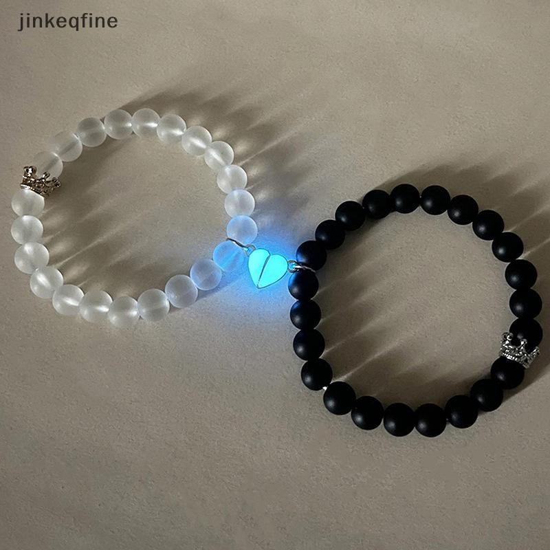 KTH 2 ชิ้นส่องสว่างสร้อยข้อมือคู่มงกุฎคู่ Charm Handmade ปรับลูกปัด String Matching Friend สร้อยข้อมือรักเครื่องประดับของขวัญร้อน