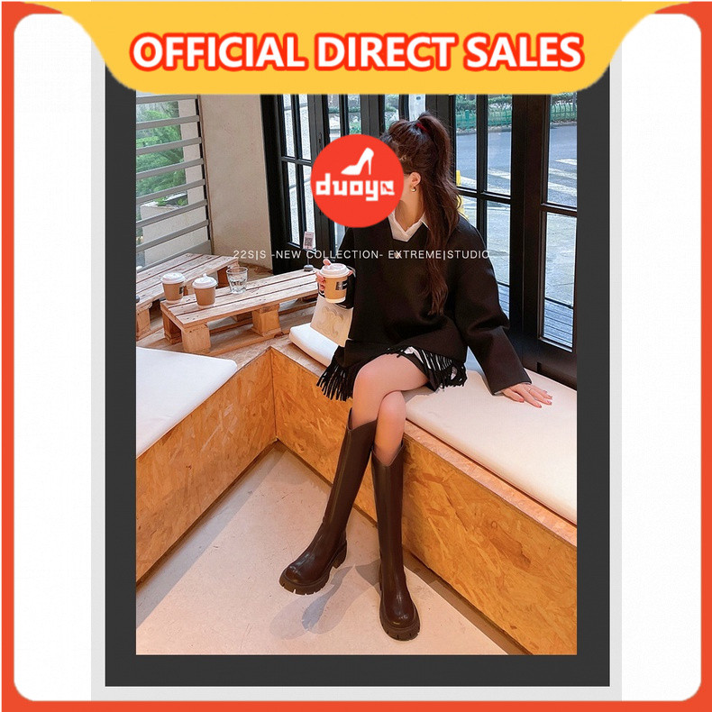 Duoya Factory รองเท้าบูท ข้อสูง ส้นหนา หัวกลม ทรงตรง เหมาะกับฤดูใบไม้ร่วง และฤดูหนาว สําหรับผู้หญิง