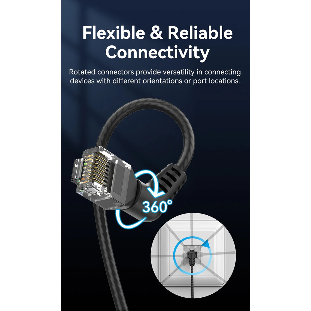 Vention CAT6A สายอีเธอร์เน็ต 10Gbps 90/360 องศาการหมุน CAT 6A Slim เครือข่ายอินเทอร์เน็ตสาย Lan สําหรับ PC PS4 Router RJ45 สาย