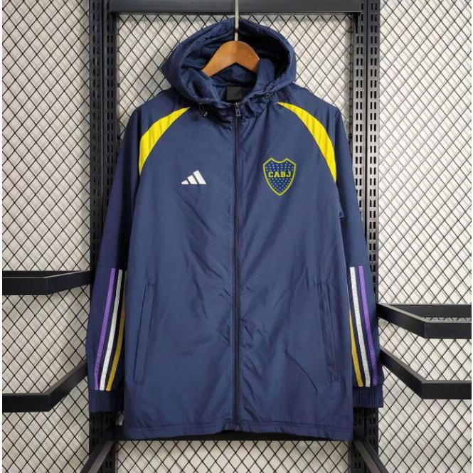 2025-2026 Boca Junior Mens สีเทา Hooded Windbreaker ฟุตบอลแจ็คเก็ตซิป Hoodies แขนยาวฟุตบอลการฝึกอบรม