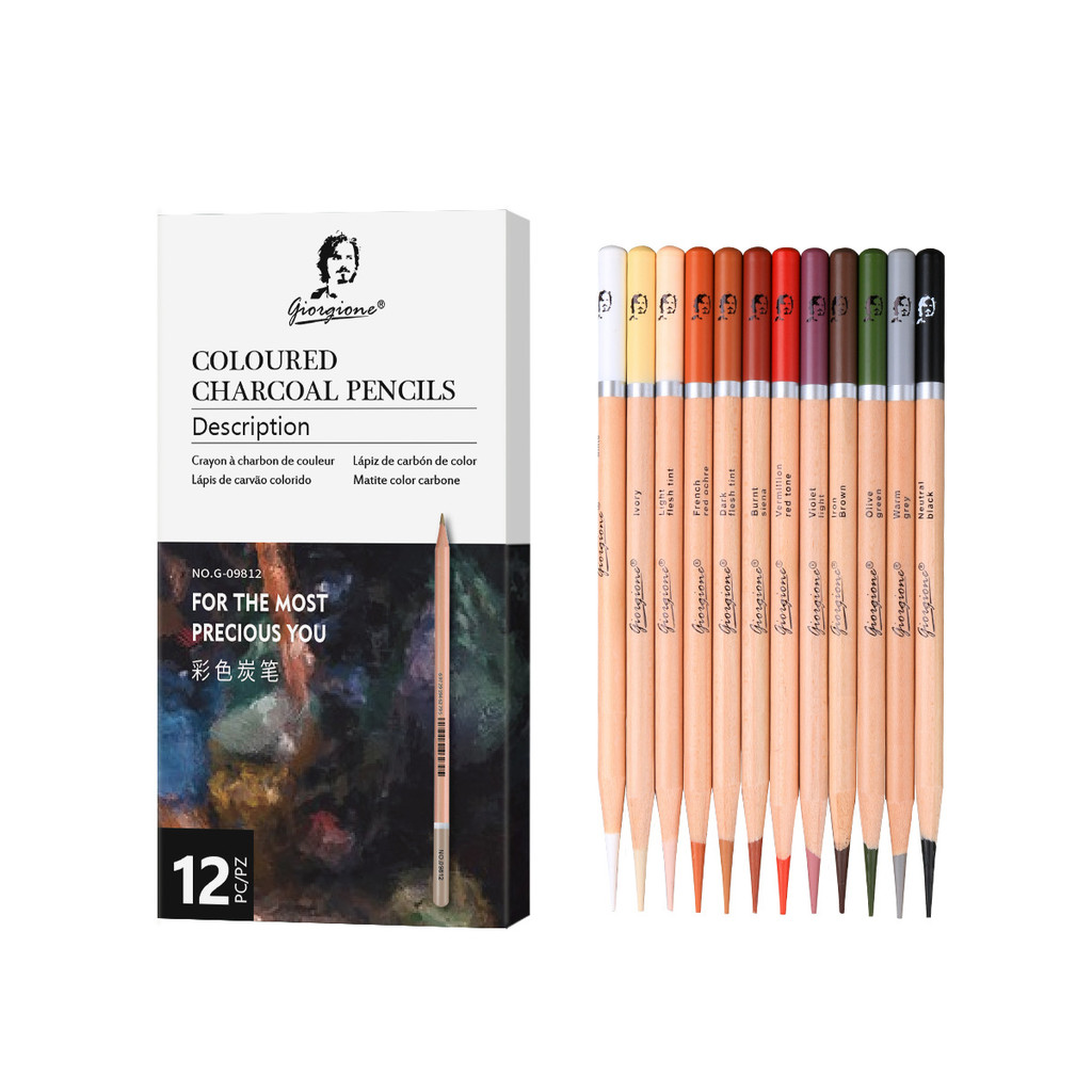 Ossayi Professional 12Colored Sketch Charcoal Pencils Set soft matte Pastel Color Pencil for Drawing Art Supplies