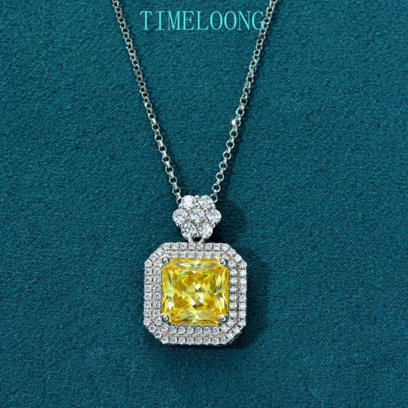9ct Citrine High Carbon Diamond จี้สร้อยคอผู้หญิง 925 เงินเครื่องประดับ Fine