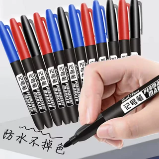 ปากกามาร์กเกอร์ปลายปากกาบางถาวรสีแดง/สีฟ้า/สีดํา-เครื่องหมายหมึกกันน้ําจางหายสําหรับกระดาษ/พลาสติก/โลหะ