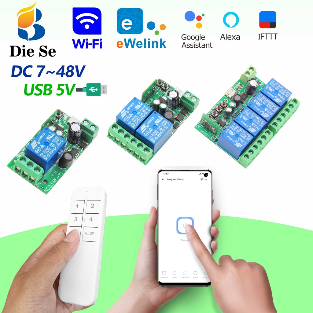 สวิตช์อัจฉริยะ WiFi EWeLink สวิตช์บลูทูธไร้สาย รีเลย์ DC 12V 24V 48V รองรับ Alexa และ Google Home