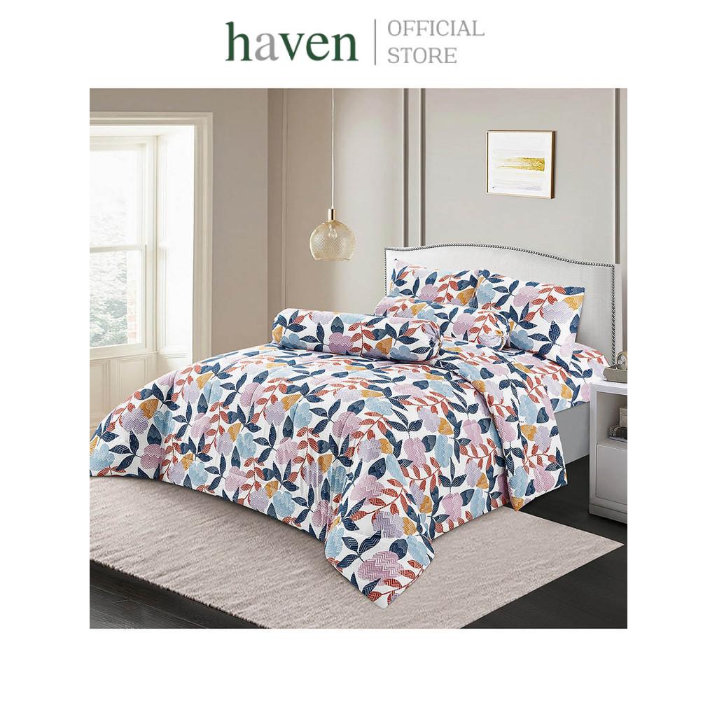 HAVEN ชุดผ้าปูที่นอน Microtech 5 ชิ้น ผ้านุ่ม ป้องกันไรฝุ่น ซักง่ายแห้งเร็ว พิมพ์ลาย Cheerful หลากสี