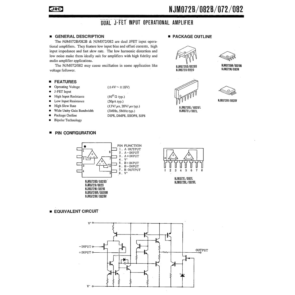 (1ตัว) [IC] NJM072BDE NJM072D JRC Dual J-FET input OP-AMP - รูปที่ 2