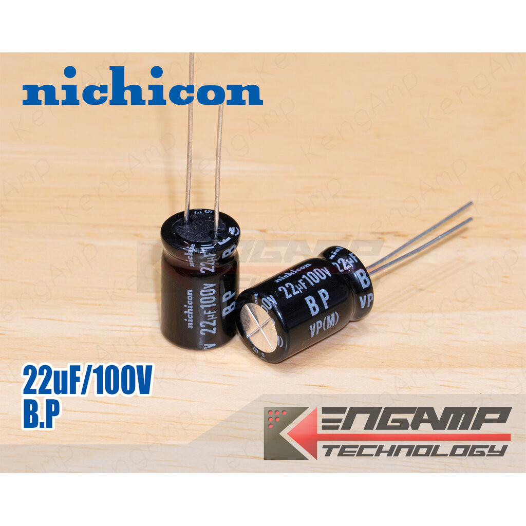 (1ตัว) [E-CAP] 22uF/100V B.P ยี่ห้อ Nichicon ขนาด 10x16mm P=5mm