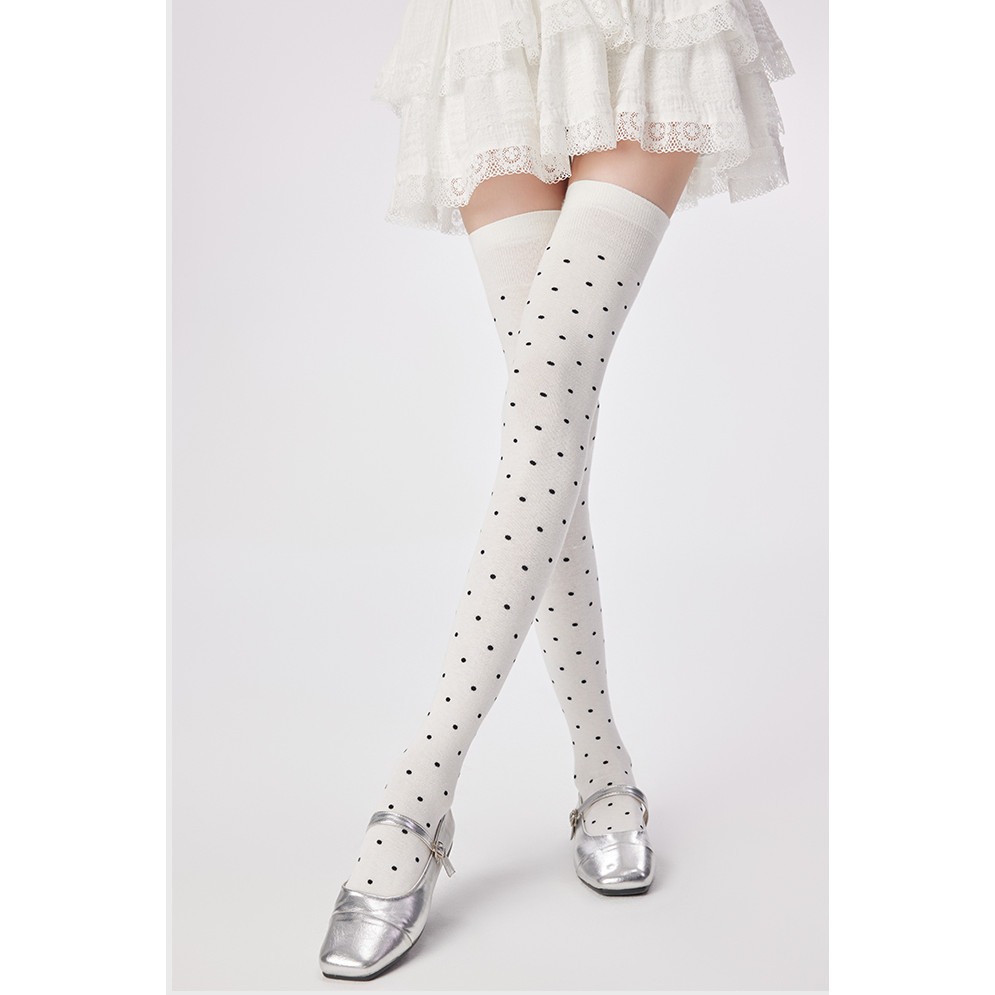 ญี่ปุ่น polka dot สไตล์บัลเล่ต์หวาน Lolita JK ความดันผ้าฝ้ายเข่าถุงเท้าสูงผู้หญิง Y2K