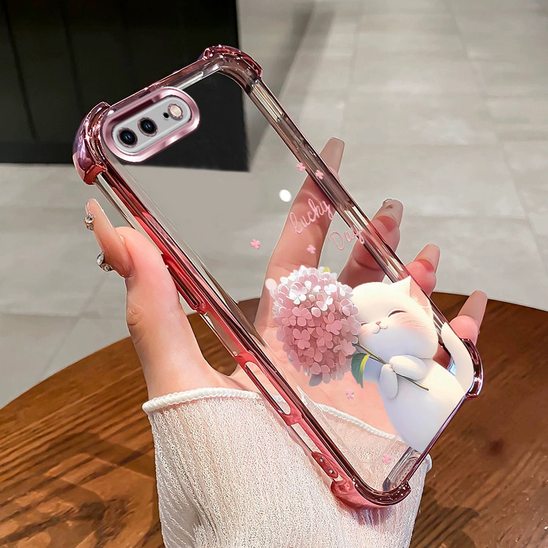 เคสสําหรับ iPhone 6 6S 7 8 PLUS เคสโทรศัพท์ Lucky Cat สี่มุมซิลิโคน TPU โปร่งใส Soft Shell XYM