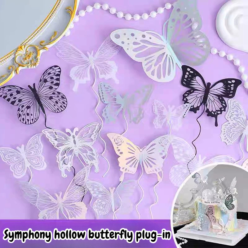 ผีเสื้อที่มีสีสันตกแต่งเค้กวันแม่นางฟ้าแม่สาววันเกิด3งเค้กกลวงขนมปลั๊กอินที่สวยงาม