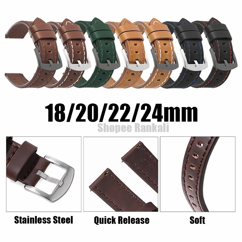 18 มม.20 มม.22 มม.24 มม.หนังแท้ Quick Release สายนาฬิกาสําหรับ Samsung Galaxy Watch Band สําหรับ Huawei GT2/3/4 สายรัดข้อมือ