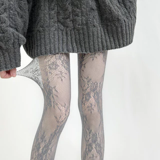 Retro ผู้หญิงดอกไม้หวาย Fishnet Tights HosieryLace ดอกไม้ Bottomed Gothic ตาข่าย Hollowed Pantyhose