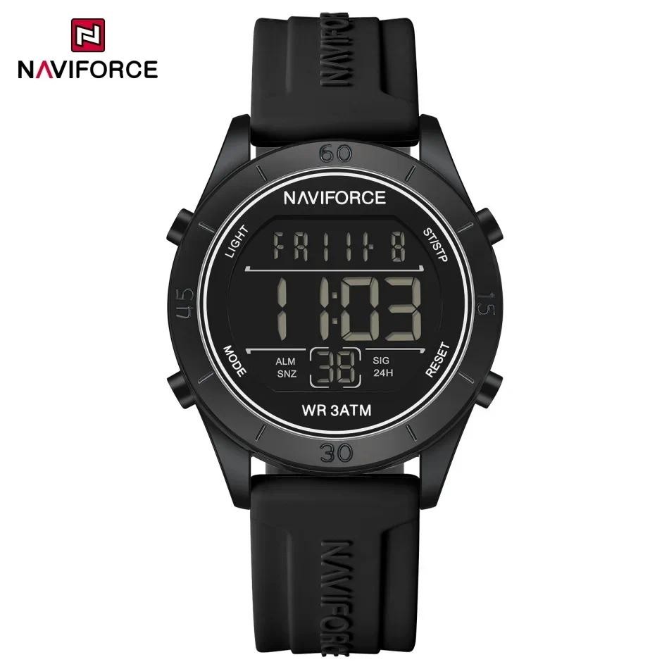 นาวีฟอร์ซ NF5054 จอแอลซีดี ดิจิตอลแฟชั่นกีฬาเลดี้นาฬิกาป้องกันวงกลมสายรัดซิลิโคนนาฬิกาอิเล็กทรอนิกส์ผู้หญิงคลาสสิกนาฬิกาข้อมือ