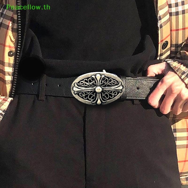 Peacellow Retro Cross Buckle นูนเข็มขัดผู้ชาย Y2k Punk เข็มขัดผู้ชายเข็มขัดไนท์คลับกางเกงตกแต่งเข็มขัดสําหรับกางเกงยีนส์อุปกรณ์เสริม TH