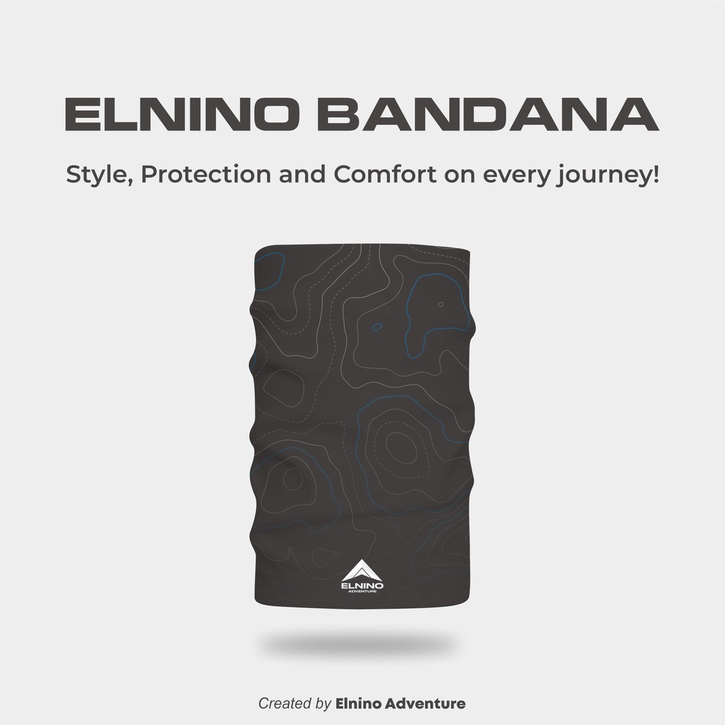 Elnino Multipurpose Headwear Mask Bandana UPF 50+ Anti UV Outdoor Neckwear - Topography Black