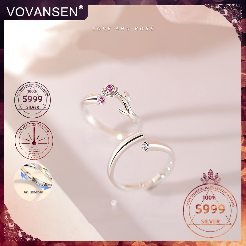 25327-1 VOVANSEN 100% S999 แหวนเงินคู่ปรับ,S999 cincin,ที่กําหนดเองเลเซอร์แกะสลักแหวน Jewelleryเครื่