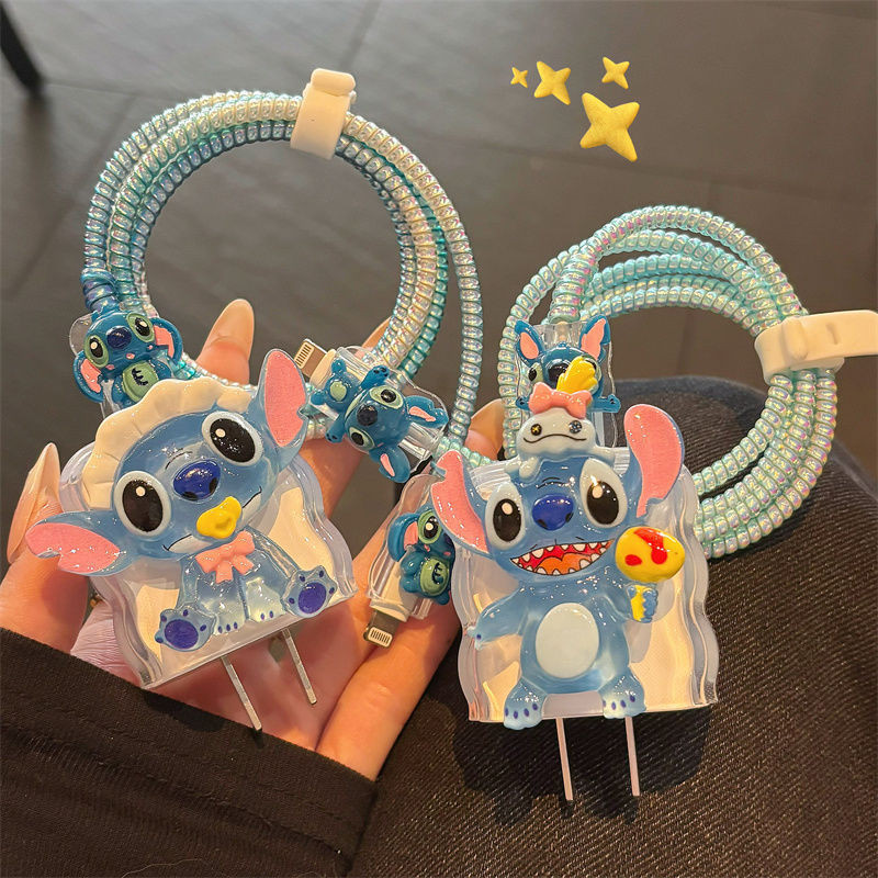 น่ารัก Stitch 18w 20w Charger Case Protector compatibe สําหรับ iphone 12 13 14promax Cable Winder Cord Wrap