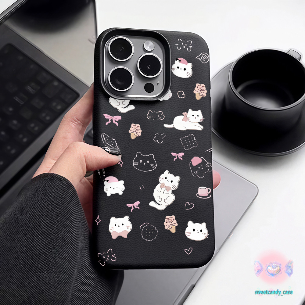 🌹จัดส่งในพื้นที่🌹เคสเหมือนเปลือกลิ้นจี่ ลูกแมวน่ารัก โค้งคำนับ ไอศครีม สําหรับIPhone16 15 14 13 7 8plus Pro Promax XR XS