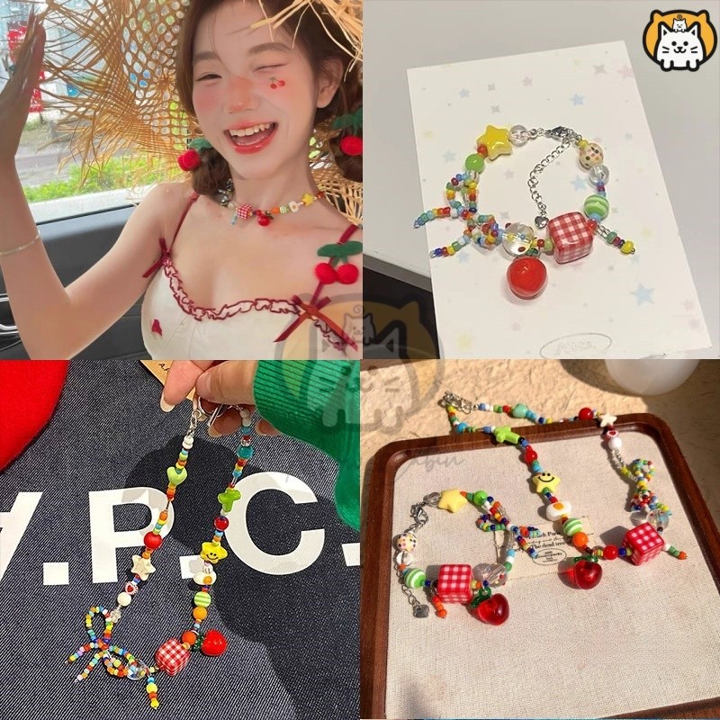 จัดส่งภายใน 24 ชั่วโมง Summer Colours โบว์ เชือกลูกปัด เค้นคอสาว สร้อยคอ ภาพถ่ายการเดินทางวันหยุด