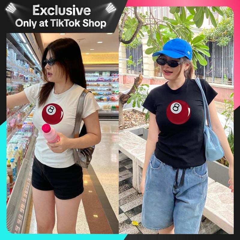 เสื้อยืดเข้ารูป เสื้อรัดรูป ทรงคอกลมแขนสั้น สกรีนลูกสนุ๊ก  ทรงสวย งานตามหา ผ้ายืดยูนิ ยืดเยอะมากสาวอวบใส่ได้