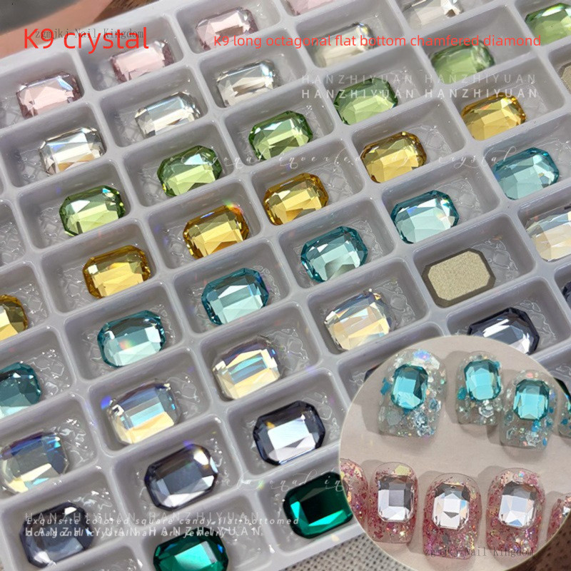 เครื่องประดับตกแต่งเล็บรูปสี่เหลี่ยมแปดเหลี่ยมแบนคริสตัล K9 1 ชิ้น / เล็บลายลูกอมมรกต / ตกแต่งเคสโทรศัพท์ DIY