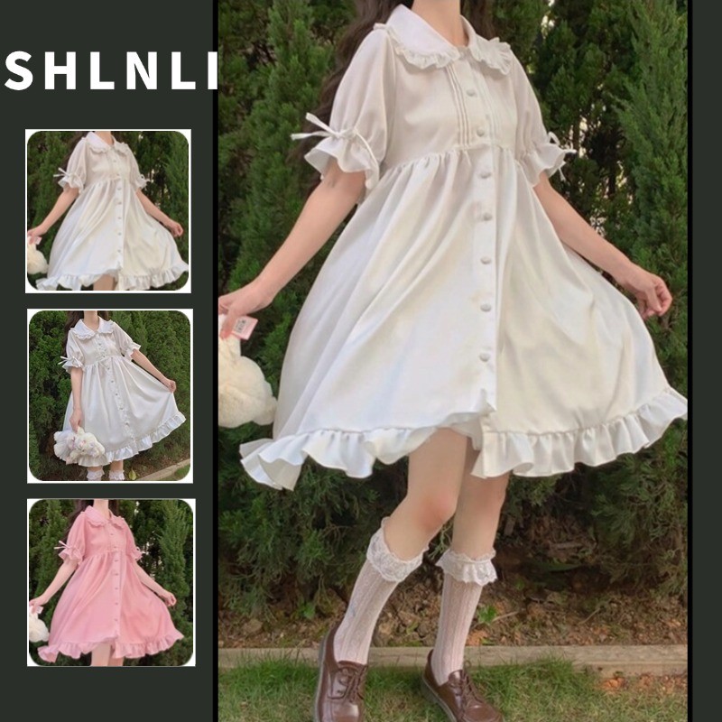 ผู้หญิงสีขาวโลลิต้าชุดย้อนยุคสไตล์ญี่ปุ่นเร้าใจตุ๊กตาหวานปกชุดหลวม