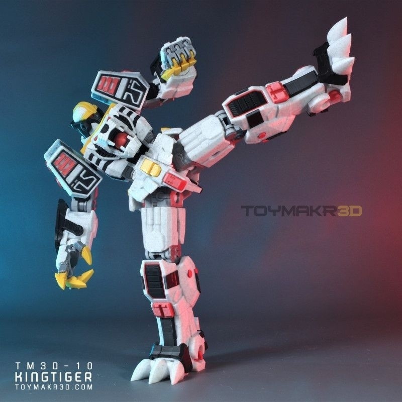 โมเดลประกอบหุ่นยนต์ Power Rangers White Tiger King ที่พิมพ์ 3D สำหรับเด็กผู้ชาย ขนาดใหญ่ ฟิกเกอร์เคลื่อนไหวเต็มตัว