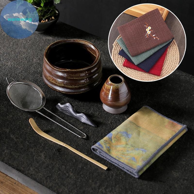 Warmwing อุปกรณ์ครัวมัทฉะชาเขียวผง Whisk Mat Teaware พิธีชงชาญี่ปุ่นไม้ไผ่ Chasen ชาผ้าเช็ดตัวเครื่องมืออุปกรณ์เสริม TH
