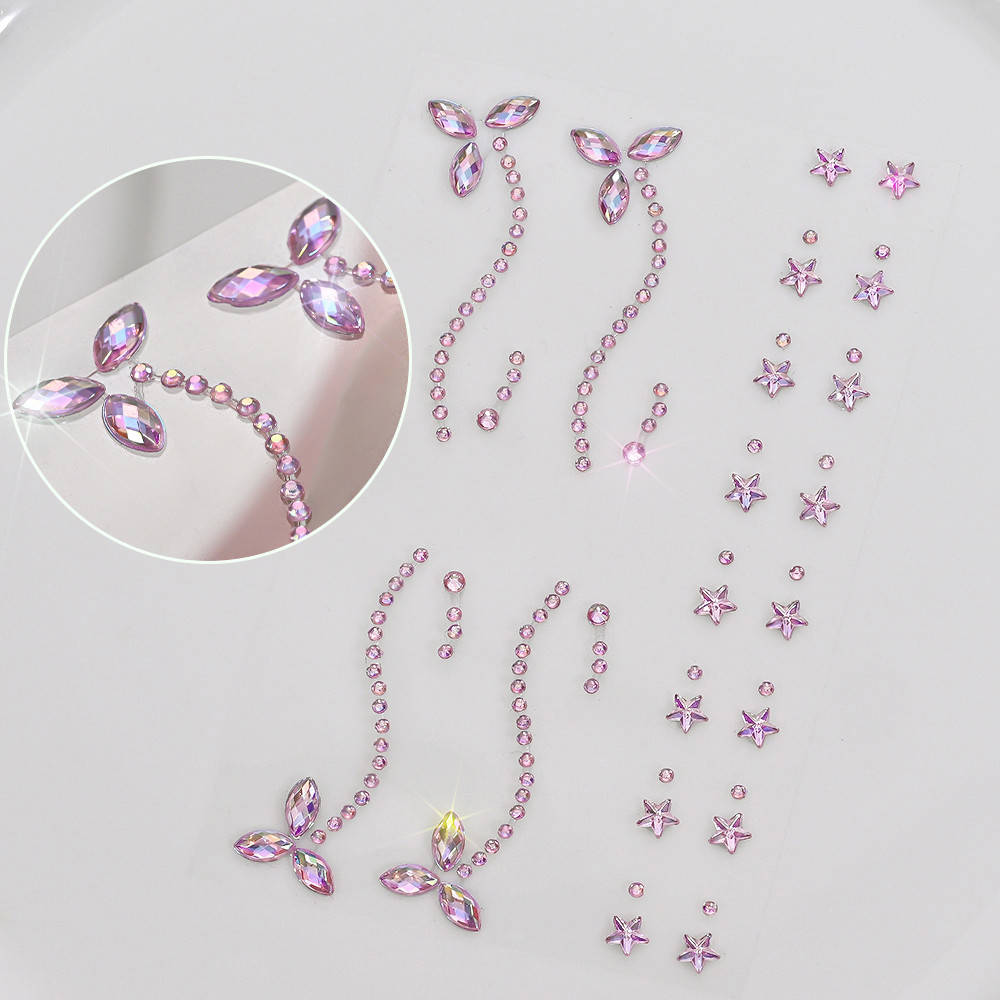 1 PC 3D อัญมณีสีชมพูสติกเกอร์ Eye Eyebrow Star คริสตัล Rhinestones ชั่วคราว Tattoo สําหรับแต่งหน้าแต่งตัว DIY เพชรสติกเกอร์ - รูปที่ 5