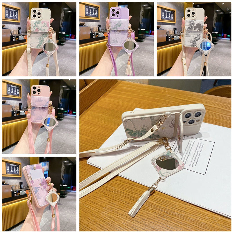 3D มีเชือกแขวน สําหรับ OPPO Reno13 5G Reno 13F 13 13Pro A95 A94 A74 A54 A55 4G Find X8 X8Pro เคสมือถือ Soft TPU Case เคสป้องกัน Trendy Mirror Flowers Wallet Card Cover เคสกันกระแทก เคสซิลิโคน เคสป้องกันสามมิติ
