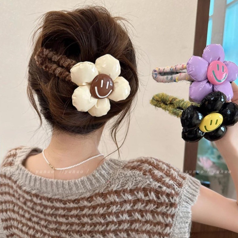 2024 ใหม่ดอกไม้ขนาดใหญ่ผมClawสําหรับผู้หญิงประณีตสาวหนังดอกไม้Y2K Headwearเป็ดBilledคลิปแฟชั่นอุปกรณ์เสริมผม