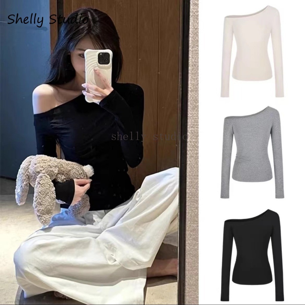 ชุดเสื้อเปิดไหล่แขนยาว เสื้อยืดเปิดไหล่ผู้หญิงสุดเซ็กซี่
