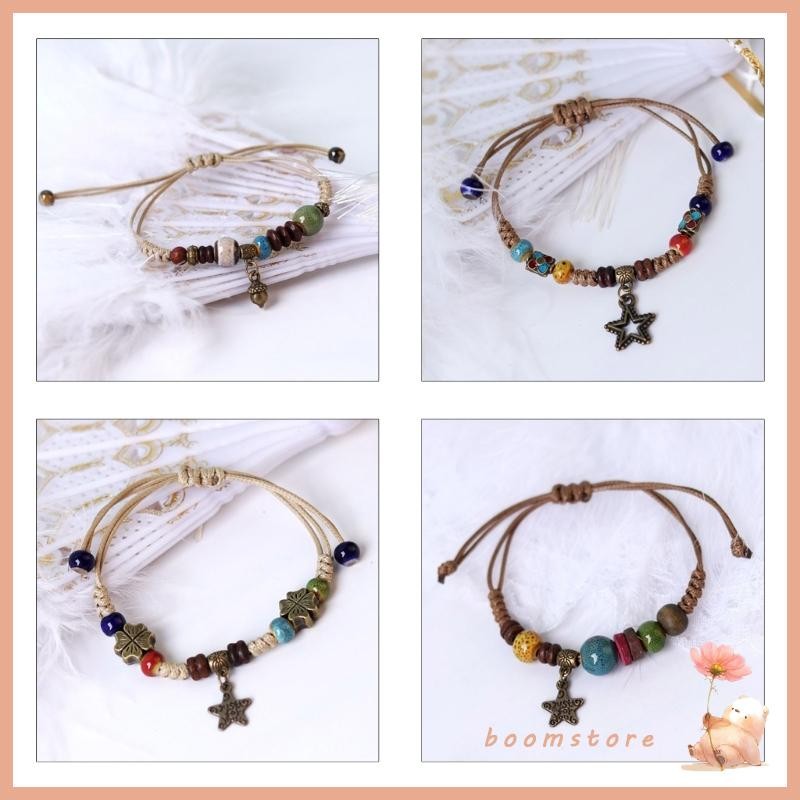 Boom สร้อยข้อมือสไตล์ชาติพันธุ์กําไลข้อมือ Handcrafted ทอ Handrigs สร้อยข้อมือเซรามิกอินเทรนด์