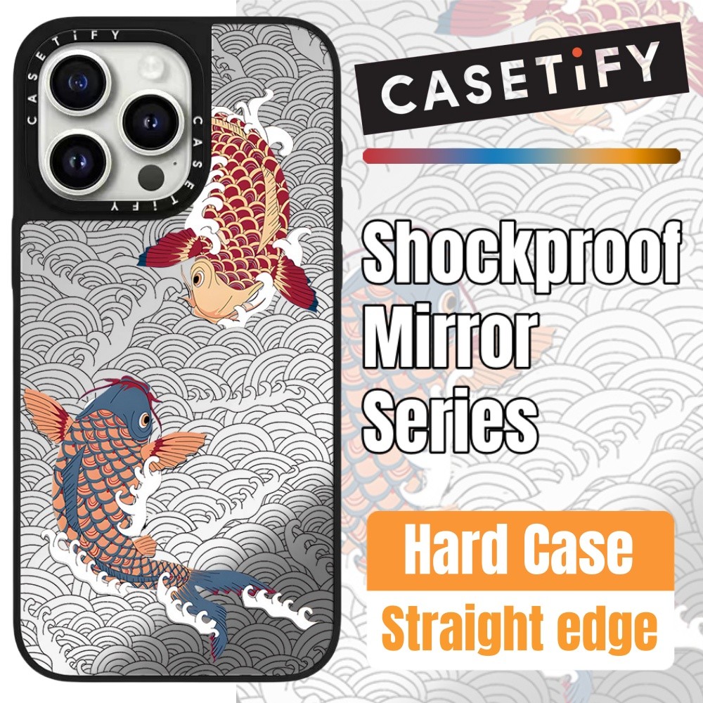 Casetify กระจกกันกระแทกเคสโทรศัพท์สําหรับ iPhone 16promax 16pro 16plus การ์ตูนปลาคาร์พพิมพ์ 15promax กรณี 14promax 14plus เคสโทรศัพท์แข็ง 13promax 12promax 11 ผู้หญิงผู้ชาย