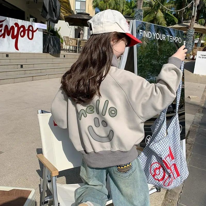 สาวซิปแจ็คเก็ตยืนปกหลวมสบายๆเสื้อกีฬา