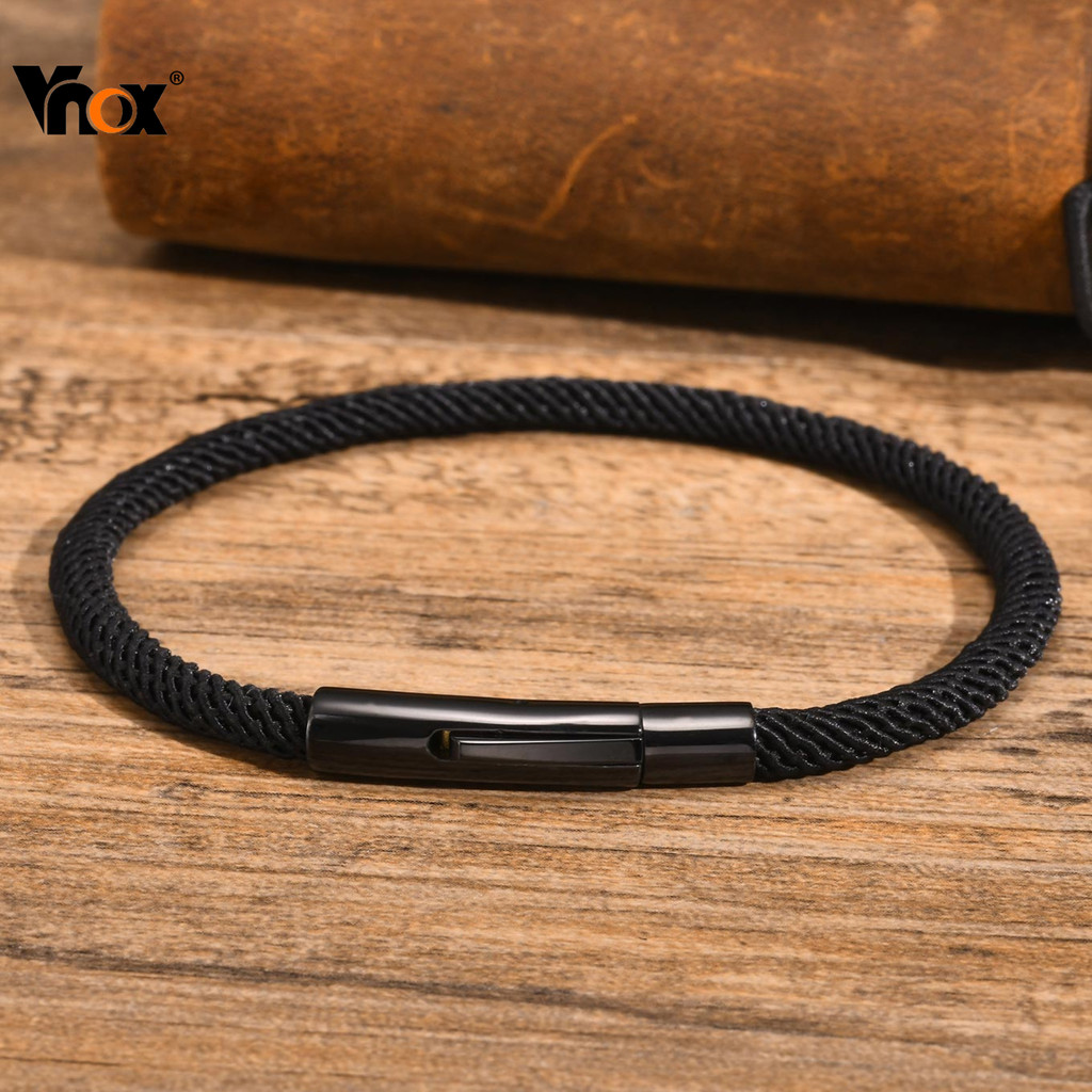 VNOX วีน็อกซ์ สร้อยข้อมือเชือกมิลานสําหรับผู้ชายผู้หญิง,สร้อยข้อมือคู่เรียบง่ายสแตนเลส,ของขวัญเครื่องประดับวันวาเลนไทน์