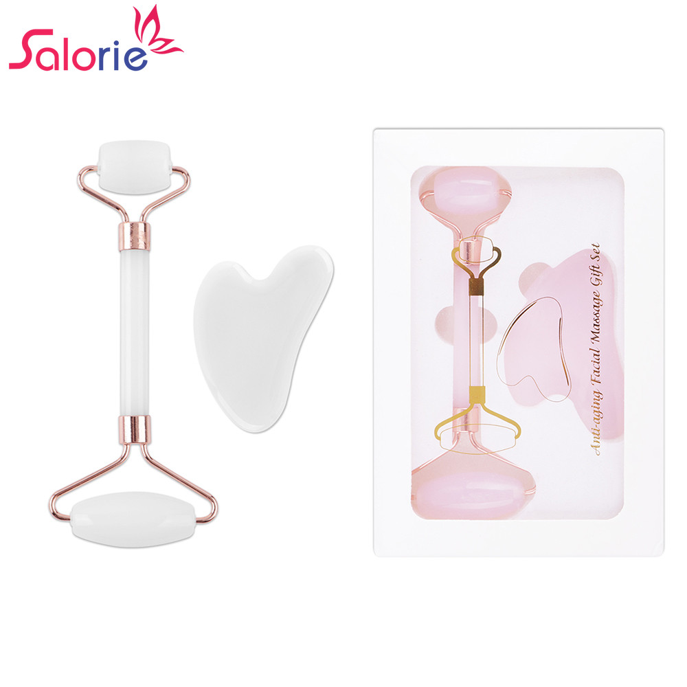 Salorie Guasha Roller Set หินแก้วเครื่องมือนวดหน้า Gua Sha Scraper ยกกระชับผิว Body Massager