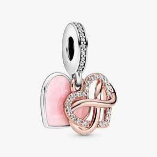 ใหม่ S925 เงินสเตอร์ลิงสีชมพู Love Cross Infinite Fit Pandora Charms สร้อยข้อมือผู้หญิง DIY เครื่องประดับลูกปัดจี้ของขวัญวันเกิด