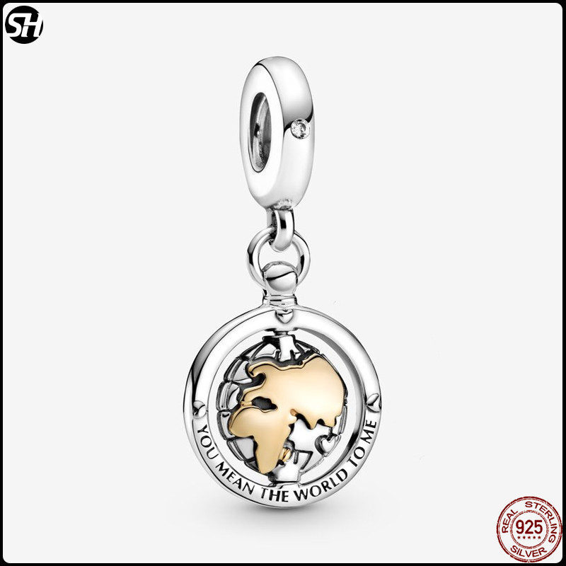 2024 ใหม่ S925 เงินสเตอร์ลิง Earth Globe Fit Pandora Charms สร้อยข้อมือผู้หญิง DIY เครื่องประดับลูกปัดจี้ของขวัญวันเกิด