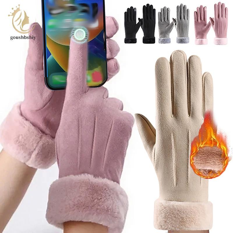 [GOOY] ฤดูใบไม้ร่วงฤดูหนาวที่อบอุ่นถุงมือหนังนิ่มบวกกํามะหยี่หนาตุ๊กตาตกแต่งถุงมือข้อมือกลางแจ้ง Coldproof หน้าจอสัมผัสขี่ถุงมือสกี TH - รูปที่ 2