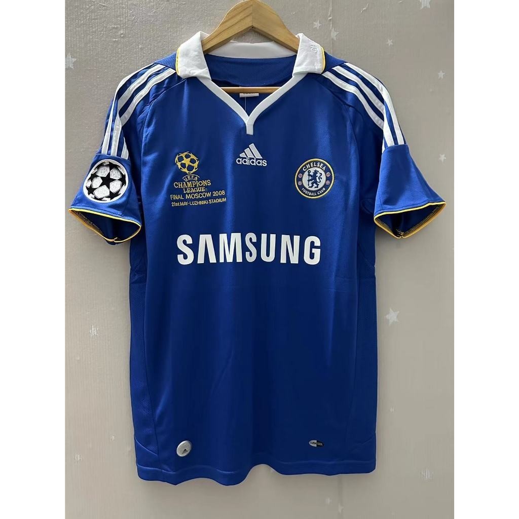 07-08 เชลซี UCL LAMPARD DROGBA BALLACK คุณภาพสูง Home Retro ฟุตบอล Jersey เสื้อยืดที่กําหนดเอง TERRY