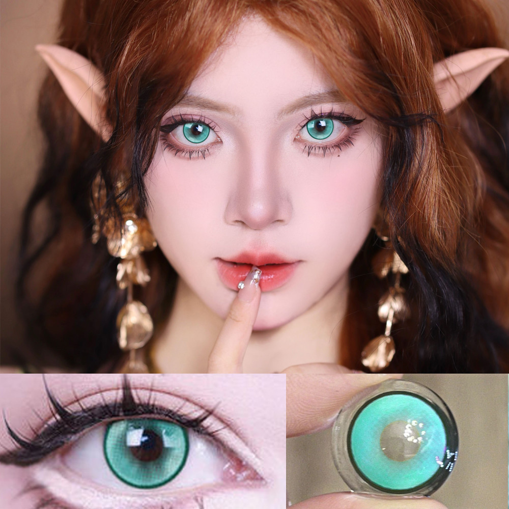 Graded 1 คู่อะนิเมะคอสเพลย์สีคอนแทคเลนส์ Cyan นักเรียน Softlens ฮาโลวีน