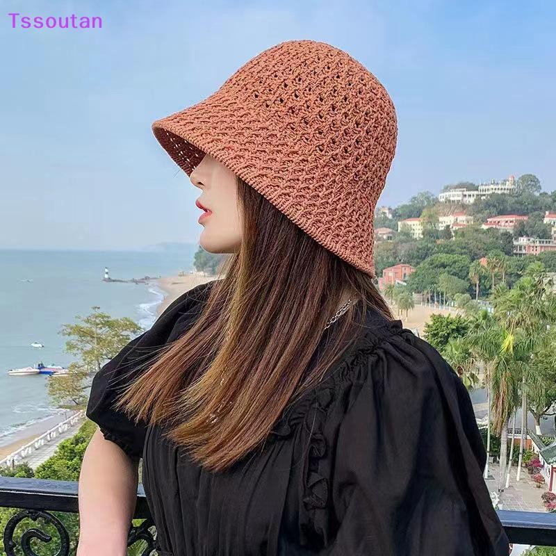 [TSST] สาวอาทิตย์หมวกปีกกว้างฟลอปปี้หมวกฤดูร้อนสําหรับผู้หญิงชายหาดปานามาฟางโดมสานถังหมวกfemme Shadeหมวกผู้หญิงหมวกTAN