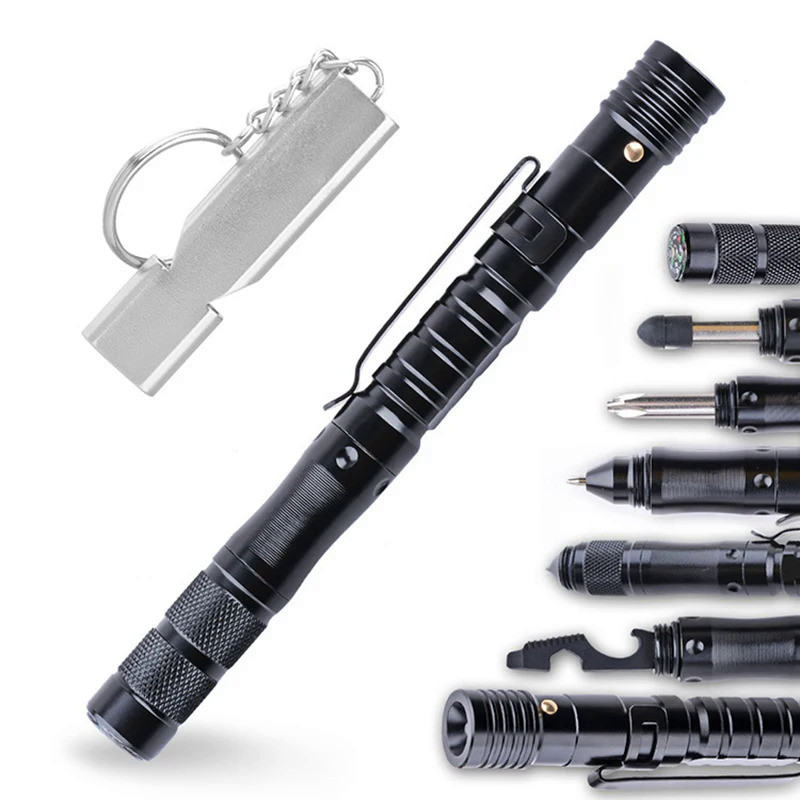 Tactical Pen Self-Defense Pens LED Tactical Flashlight with Ballpoint Pen, Window Glass Breaker, Whi