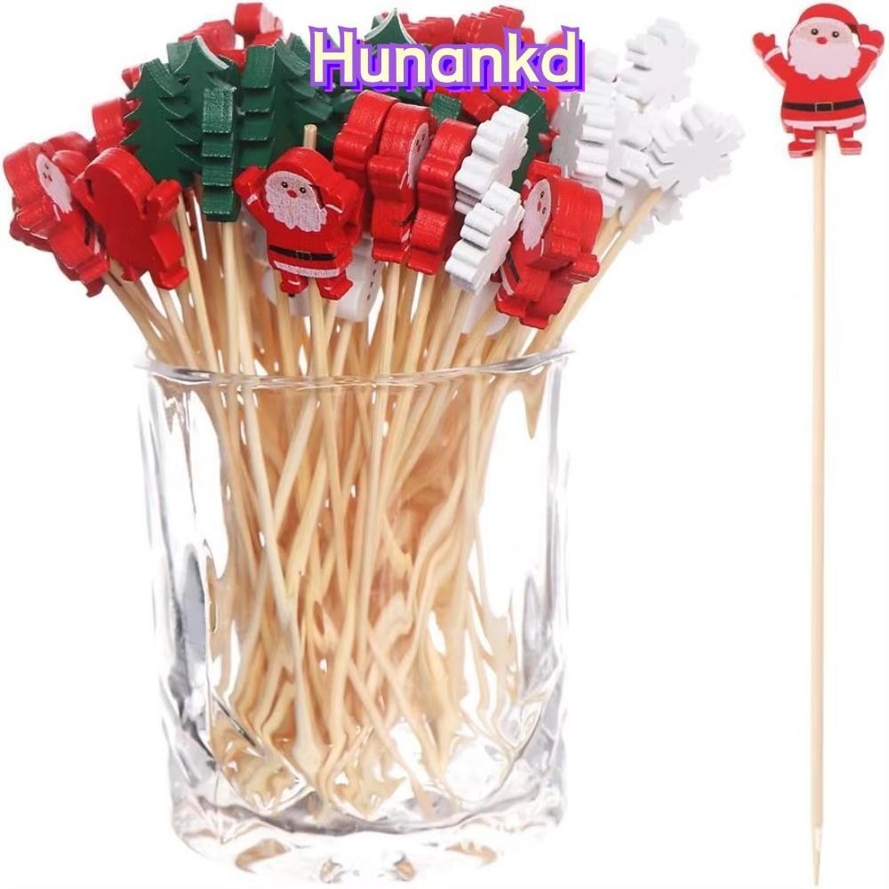 Huan 50 ชิ้นไม้จิ้มฟันคริสต์มาส,ทิ้ง Santa Claus ผลไม้คริสต์มาส Picks, Snowman ตกแต่งคริสต์มาส Xmas Party Supplies สลัดผลไม้ไม้ไผ่ Sticks ขนมหวาน
