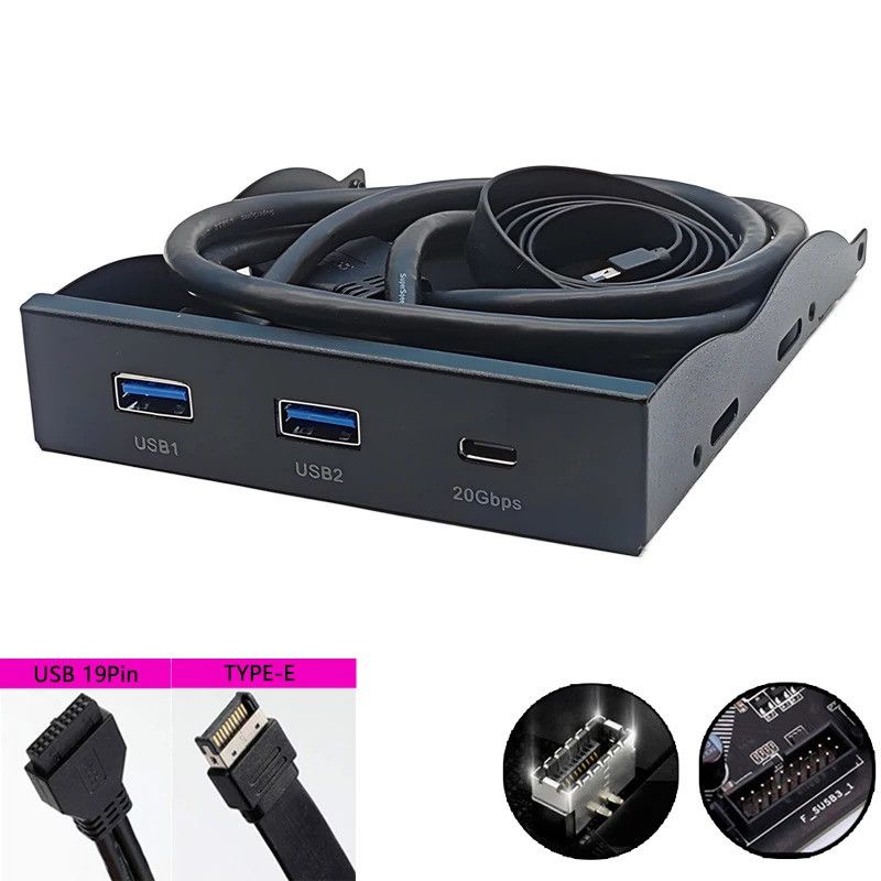 USB แผงด้านหน้าสำหรับ PC 2พอร์ต USB 3.2 GEN1 5Gbps 1พอร์ต TYPE-C 10Gbps/20Gbps HUB ADAPTER รองรับเดสก์ท็อป3.5 "floppy drive Bay